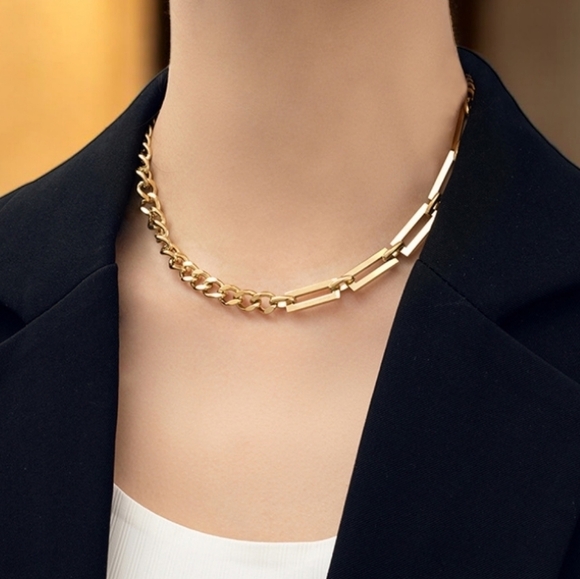 🆕️18K Gold Plated Cuban Chain Necklace + FREE Stainless Steel Earrings! Trendy - Picture 6 of 13